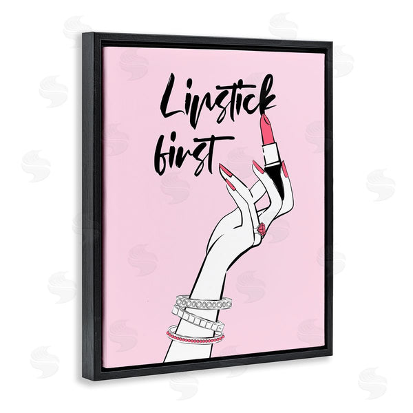 Stupell Industries Martina Pavlova | Lipstick First Makeup Calligraphy Glamorous Phrase Jewelry Accessories Wall Art