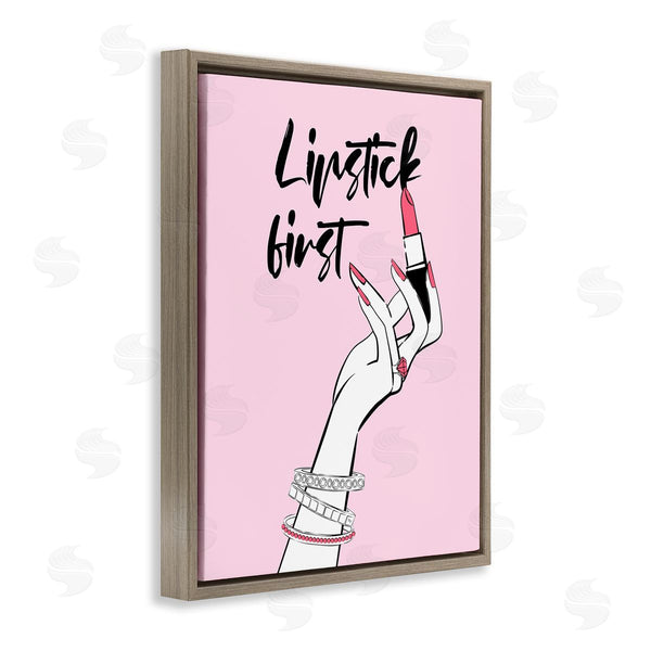 Stupell Industries Martina Pavlova | Lipstick First Makeup Calligraphy Glamorous Phrase Jewelry Accessories Wall Art