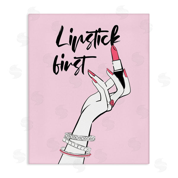 stupell industries Martina Pavlova | Lipstick First Makeup Calligraphy Glamorous Phrase Jewelry Accessories Wall Art