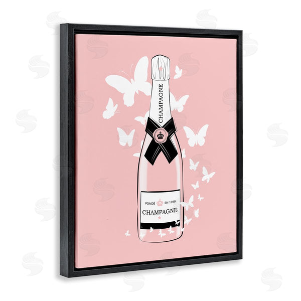 Stupell Industries Martina Pavlova | Pastel Fluttering Butterflies Chic Pink Champagne Bottle Wall Art