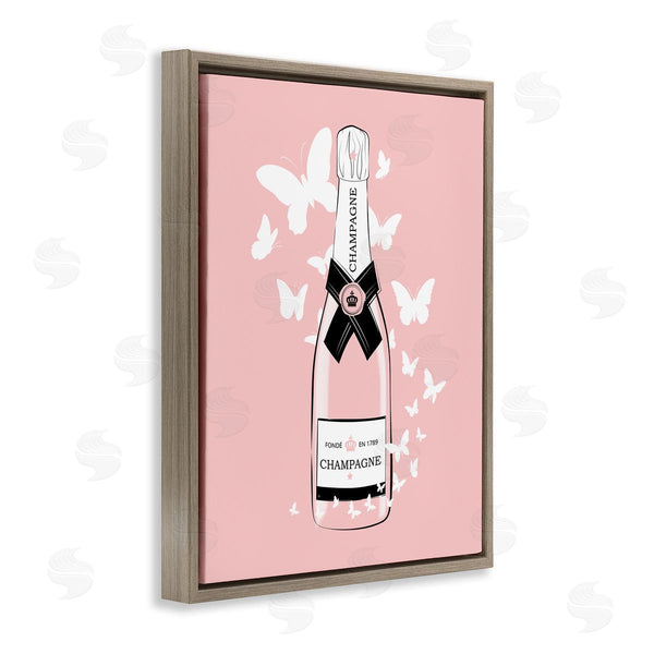 Stupell Industries Martina Pavlova | Pastel Fluttering Butterflies Chic Pink Champagne Bottle Wall Art