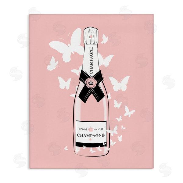 stupell industries Martina Pavlova | Pastel Fluttering Butterflies Chic Pink Champagne Bottle Wall Art