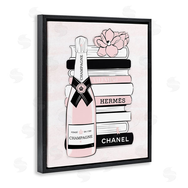 Stupell Industries Martina Pavlova | Pastel Stacked Books Champagne Polished Glam Emblem Wall Art