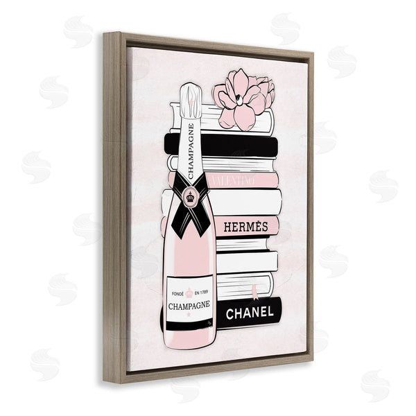 Stupell Industries Martina Pavlova | Pastel Stacked Books Champagne Polished Glam Emblem Wall Art