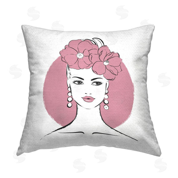 Stupell Industries Martina Pavlova | Pink Lady Portrait Printed Throw Pillow