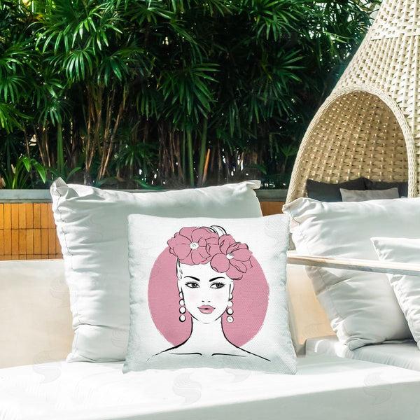 Stupell Industries Martina Pavlova | Pink Lady Portrait Printed Throw Pillow