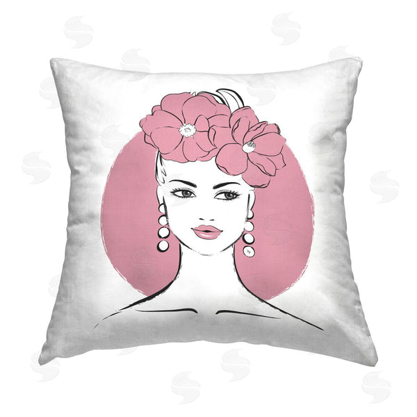 stupell industries Martina Pavlova | Pink Lady Portrait Printed Throw Pillow