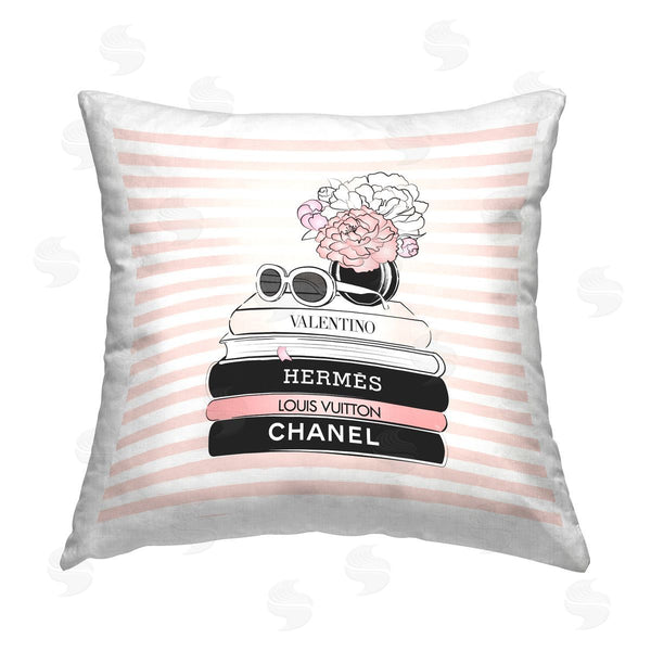 stupell industries Martina Pavlova | Pink Striped Fashion Bookstack Printed Throw Pillow