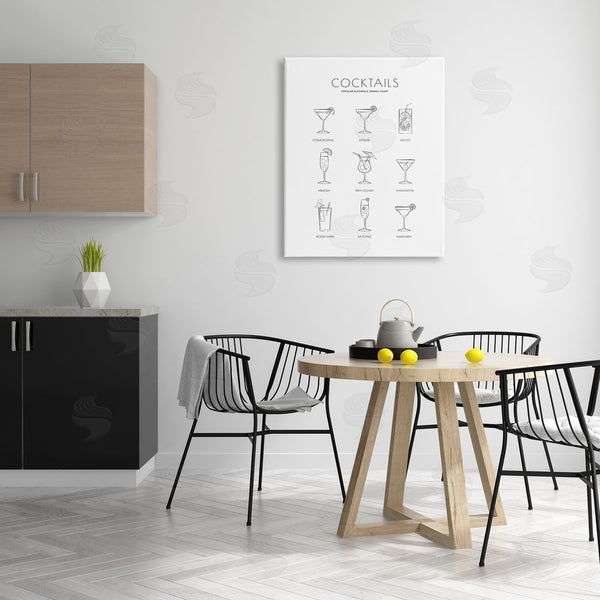 Stupell Industries Martina Pavlova | Popular Alcoholic Drink Chart Fun Minimal Cocktail Glasses Wall Art