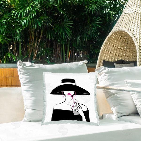 Stupell Industries Martina Pavlova | Trendy Girl With Drink Printed Throw Pillow