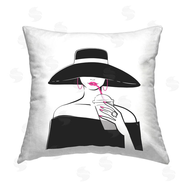 stupell industries Martina Pavlova | Trendy Girl with Drink Printed Throw Pillow