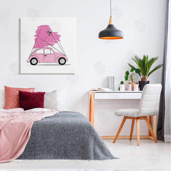 Stupell Industries Martina Pavlova | Trendy Pink Buggy Car Chic Wrapped Heart Wall Art