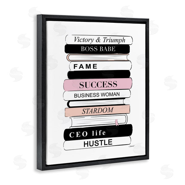 Stupell Industries Martina Pavlova | Victory Triumph Boss Babe Motivational Bookstack Wall Art