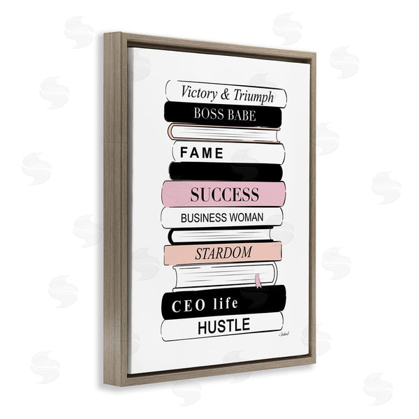 Stupell Industries Martina Pavlova | Victory Triumph Boss Babe Motivational Bookstack Wall Art