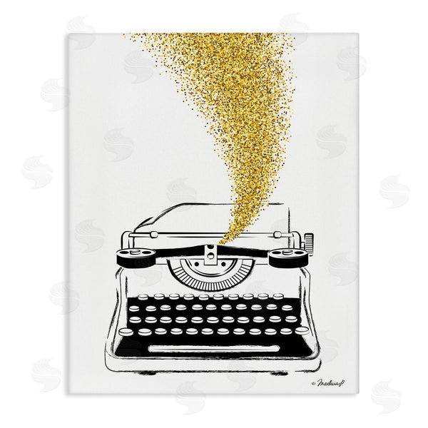 stupell industries Martina Pavlova | Vintage Typewriter Illustration Golden Glam Glitz Splatter Wall Art