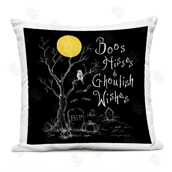 Stupell Industries Mary Ann June | Boos Hisses Ghoulish Wishes Halloween Printed Throw Pillow