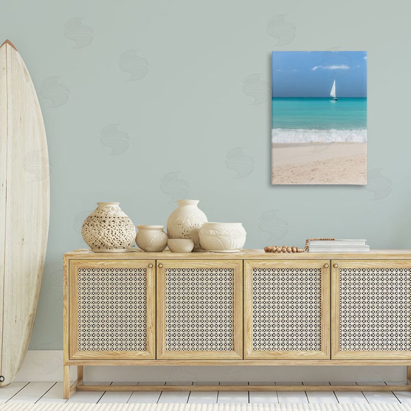 Stupell Industries Mary Lou Johnson | Lone Sailboat Beach Tide Wall Art