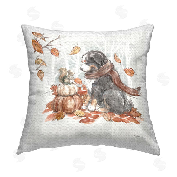 Stupell Industries Mary Urban | Dog & Fall Pumpkins Printed Throw Pillow