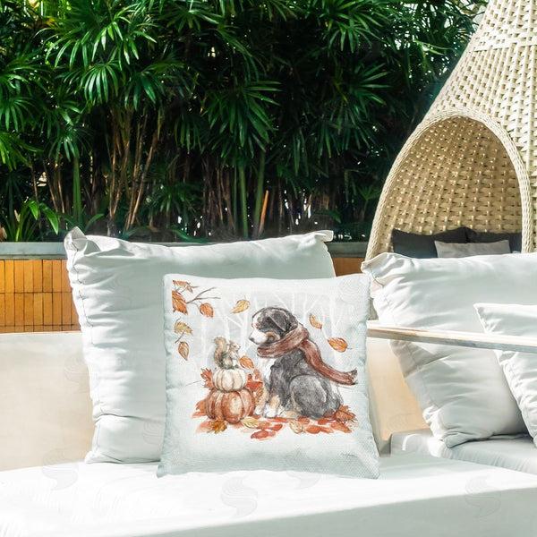 Stupell Industries Mary Urban | Dog & Fall Pumpkins Printed Throw Pillow