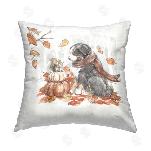 stupell industries Mary Urban | Dog & Fall Pumpkins Printed Throw Pillow