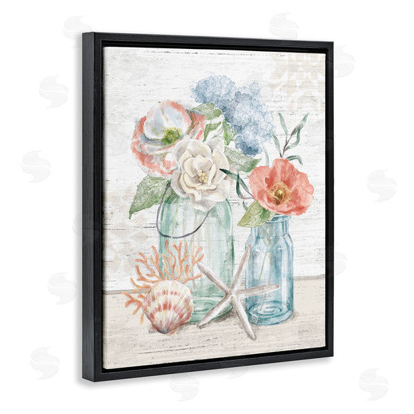 Stupell Industries Mary Urban | Soothing Spring Florals Beach Jars Nautical Still Life Wall Art