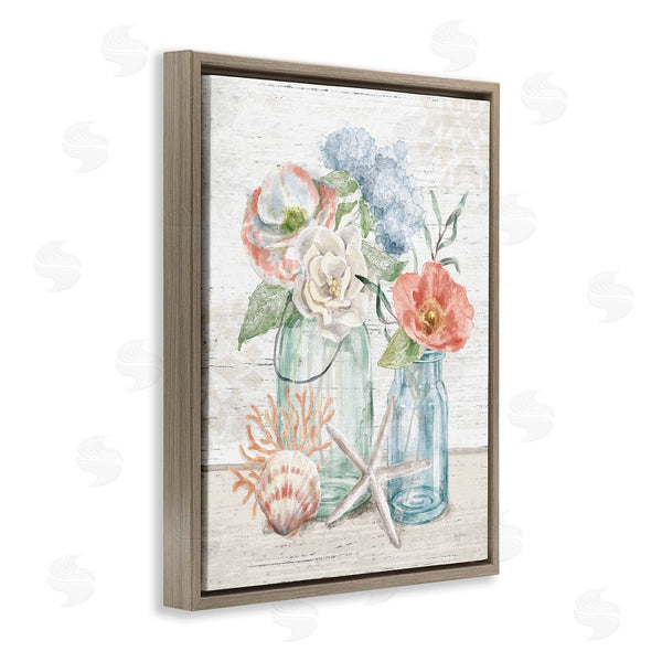 Stupell Industries Mary Urban | Soothing Spring Florals Beach Jars Nautical Still Life Wall Art
