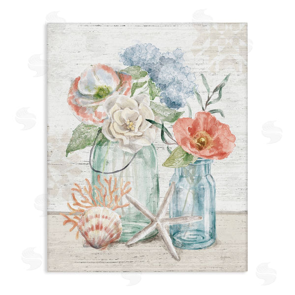 stupell industries Mary Urban | Soothing Spring Florals Beach Jars Nautical Still Life Wall Art