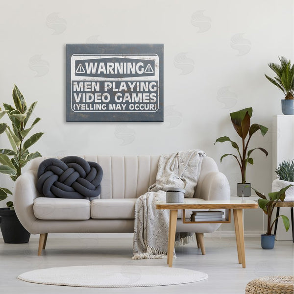 Stupell Industries Masey St. Studios | Funny Men Playing Videogames Yelling Occurs Warning Sign Wall Art