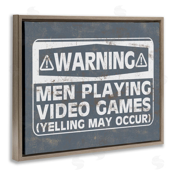 Stupell Industries Masey St. Studios | Funny Men Playing Videogames Yelling Occurs Warning Sign Wall Art
