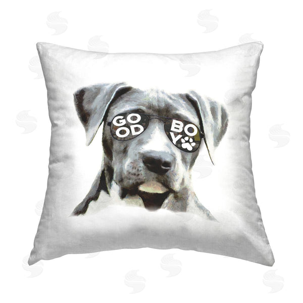 stupell industries Masey St. Studios | Good Boy Dog in Glasses Printed Throw Pillow