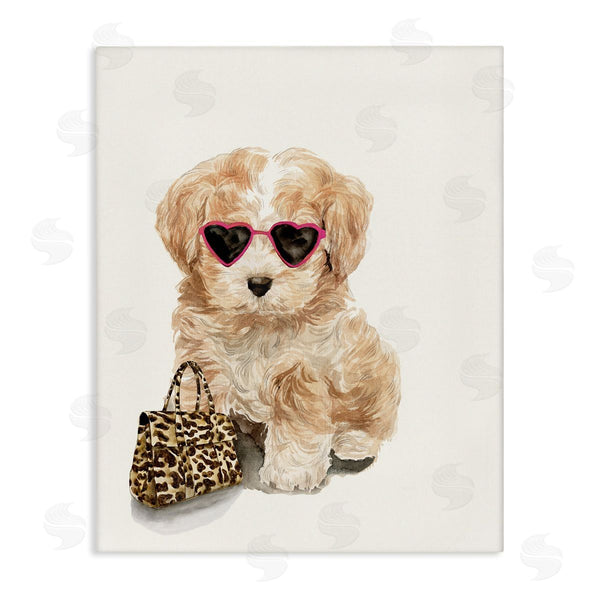 stupell industries Masey St. Studios | Trendy Puppy with Purse Wall Art