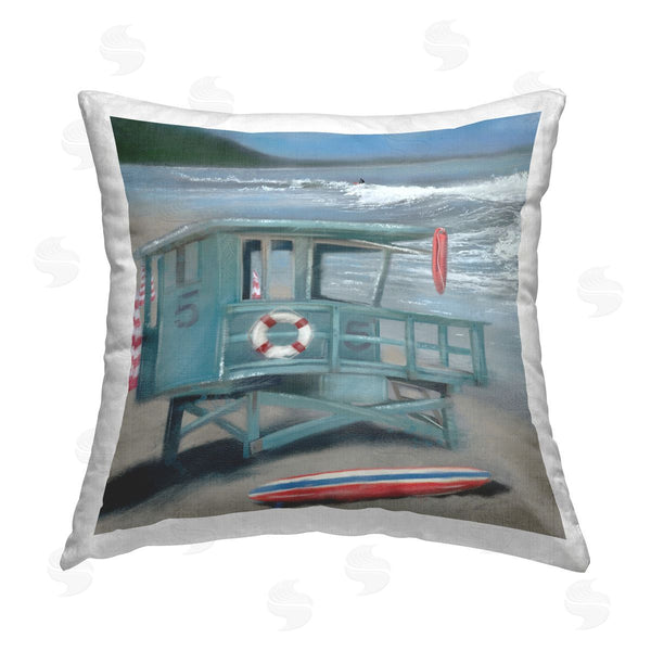stupell industries Matthew Piotrowicz | Lifeguard Stand on Shore Printed Throw Pillow