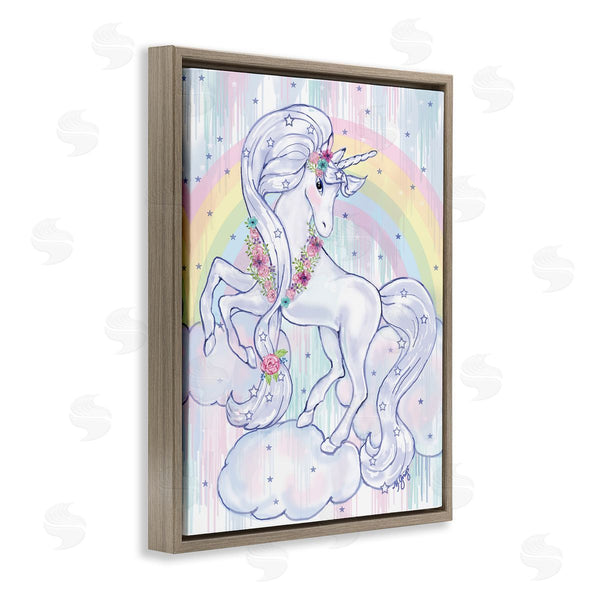 Stupell Industries Maureen Griggs | Purple Unicorn Floral Mane Clouds Under Rainbow Wall Art