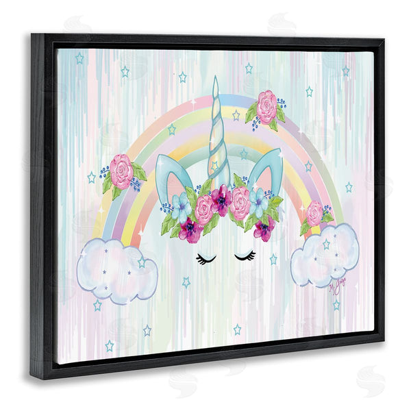 Stupell Industries Maureen Griggs | Unicorn Eyes Under Floral Rainbow Starry Clouds Wall Art