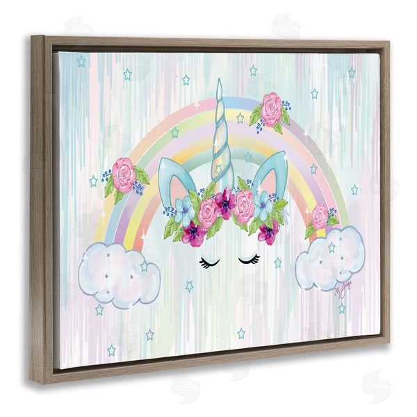 Stupell Industries Maureen Griggs | Unicorn Eyes Under Floral Rainbow Starry Clouds Wall Art