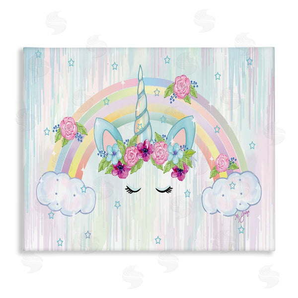 stupell industries Maureen Griggs | Unicorn Eyes Under Floral Rainbow Starry Clouds Wall Art