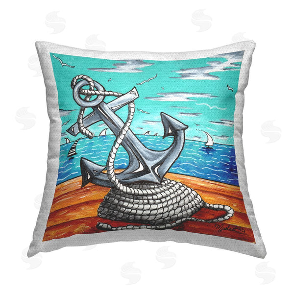 Stupell Industries Megan Duncanson | Nautical Anchor Rope Sailboats Printed Throw Pillow