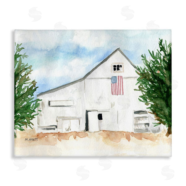 stupell industries Melissa Hyatt | American Barn Side Soft Blue Brown Watercolor