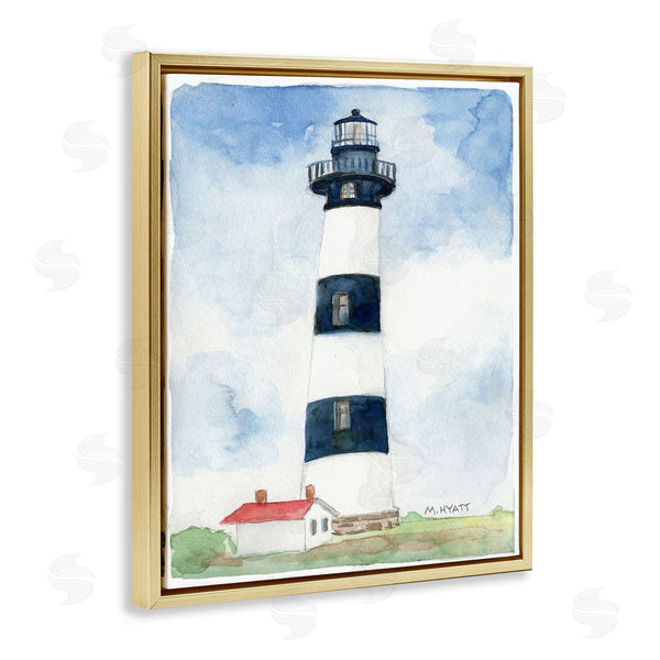 Stupell Industries Melissa Hyatt | Black Striped Lighthouse With Quaint Cabin