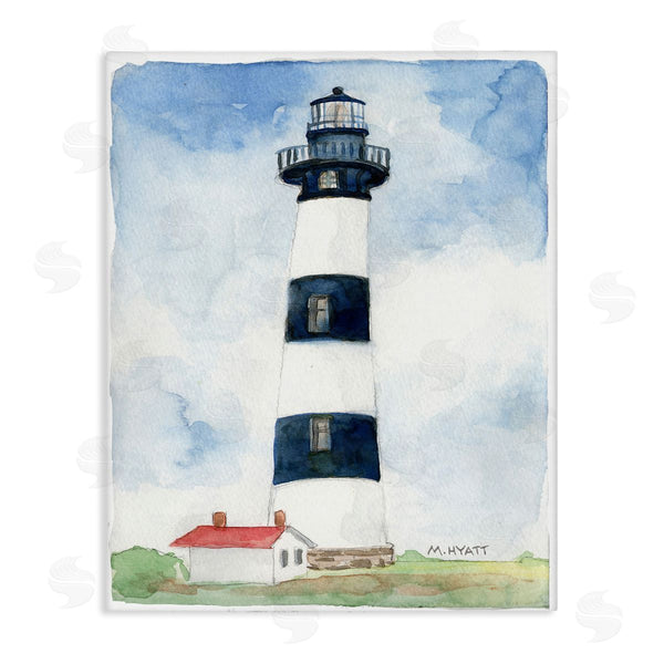 stupell industries Melissa Hyatt | Black Striped Lighthouse with Quaint Cabin