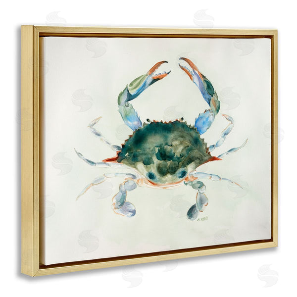 Stupell Industries Melissa Hyatt | Blue Sea Crab Over Beige Soft Watercolors