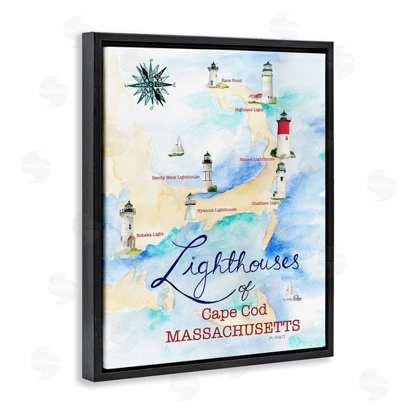 Stupell Industries Melissa Hyatt | Coastal Map Of Cape Cod Massachusetts Lighthouses
