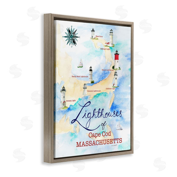 Stupell Industries Melissa Hyatt | Coastal Map Of Cape Cod Massachusetts Lighthouses
