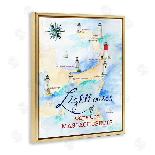 Stupell Industries Melissa Hyatt | Coastal Map Of Cape Cod Massachusetts Lighthouses