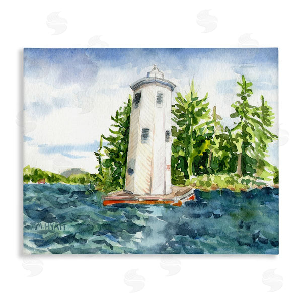 stupell industries Melissa Hyatt | Cove Side Lighthouse Rustic Lake Landscape