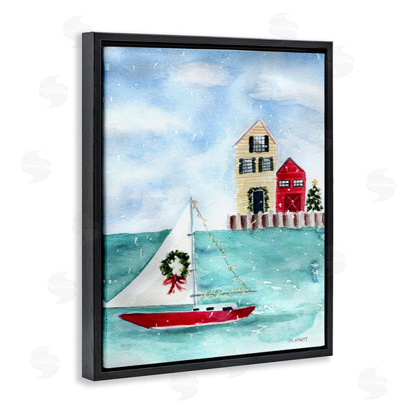 Stupell Industries Melissa Hyatt | Holiday Sailboat Wreath Nautical Christmas