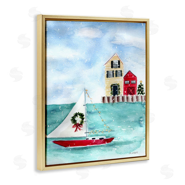 Stupell Industries Melissa Hyatt | Holiday Sailboat Wreath Nautical Christmas