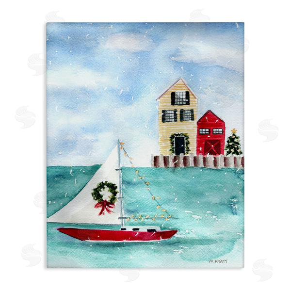 stupell industries Melissa Hyatt | Holiday Sailboat Wreath Nautical Christmas