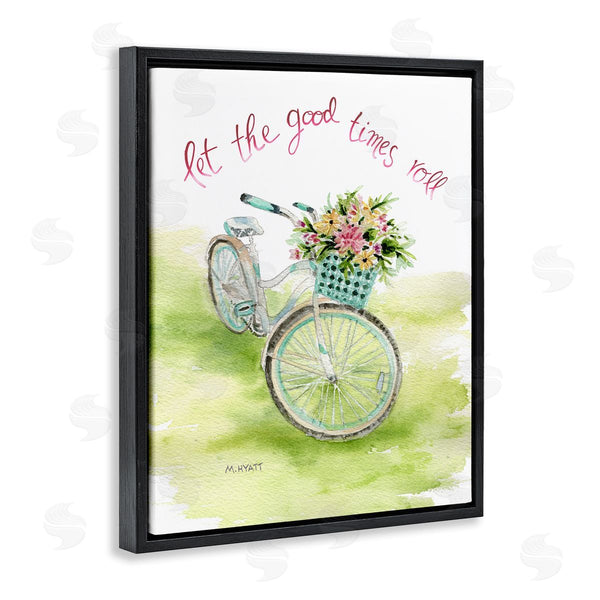 Stupell Industries Melissa Hyatt | Let Good Times Roll Phrase Blue Floral Bike