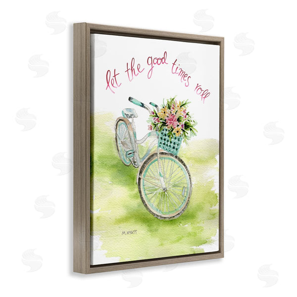 Stupell Industries Melissa Hyatt | Let Good Times Roll Phrase Blue Floral Bike